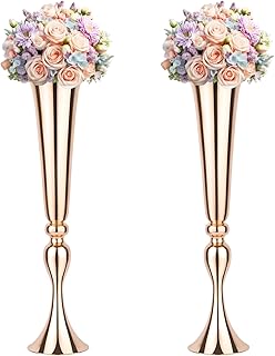 2 Set Rose Gold Vases Centerpieces for Table, Mjkeomo Trumpet Vases 21.9...