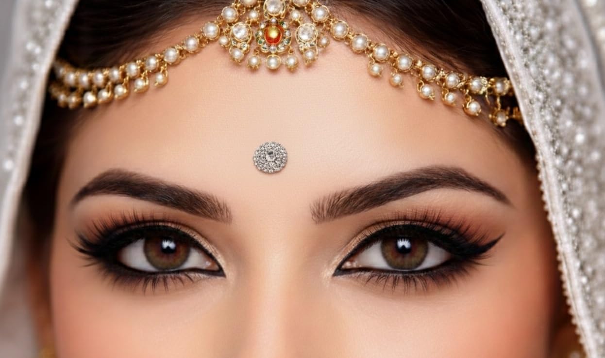 KULIA Zestaw 12 srebrnych, kryształowych, okrągłych bindi, zestaw damskich Tikka, tatuaże na czoło, naklejki, biżuteria, kamień, Bollywood, akcesoria imprezowe, bindi ślubne, prezent dla kobiety
