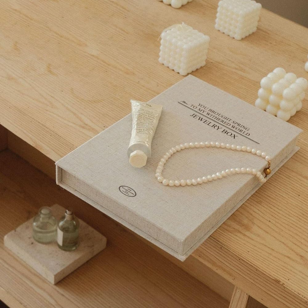 Présentoir à bijoux Linen Jewelry Organizer Box with Compartments