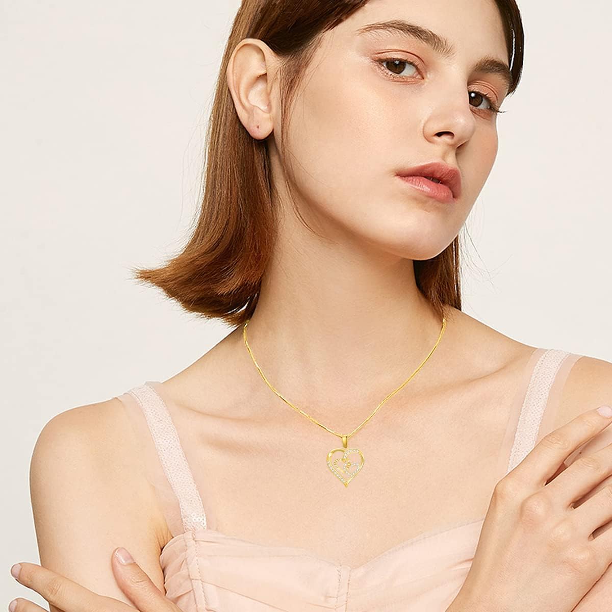 SISGEM 14K Real Gold Heart Necklace for Women,Yellow Gold Love Pendant Necklace Triple Hearts Jewerly Gifts for Birthday Anniversary 16+1+1 inch