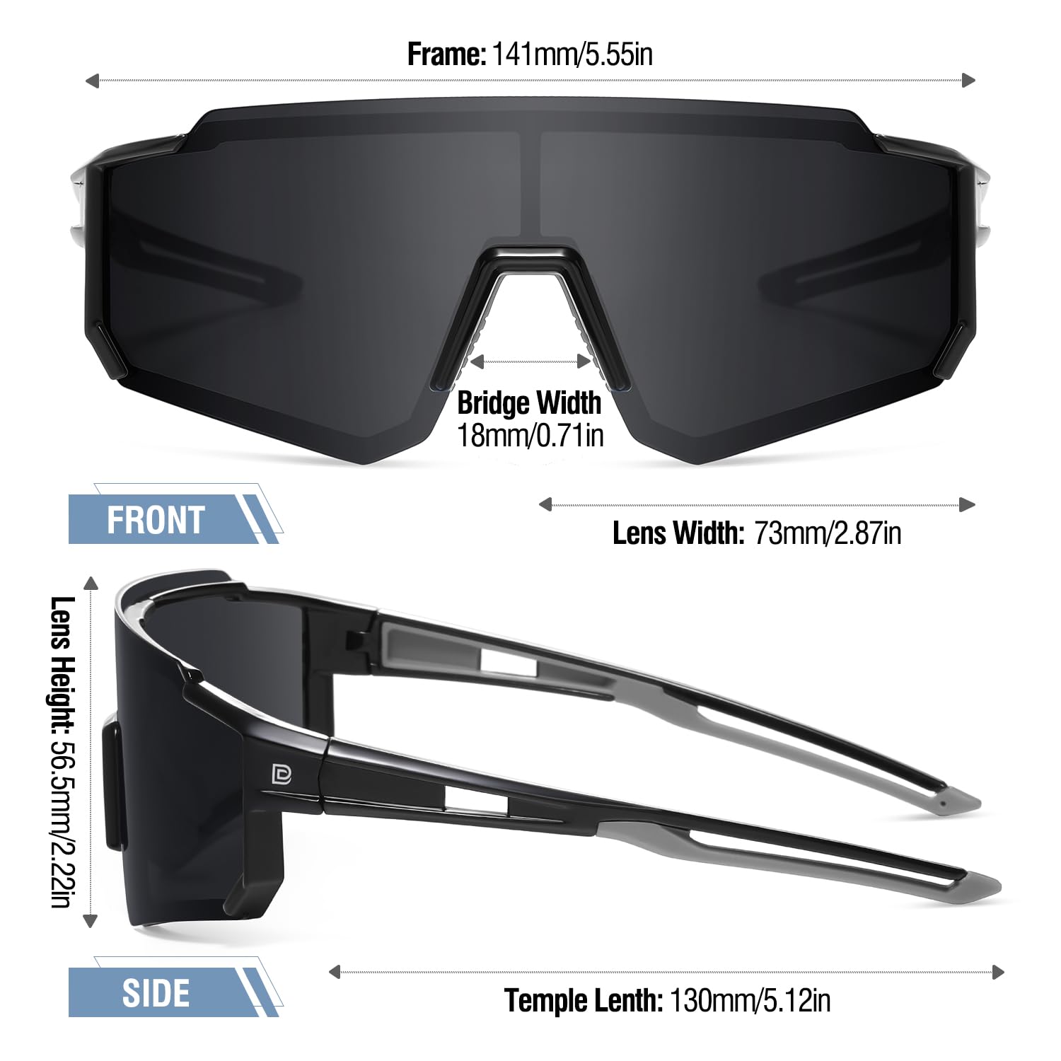 DUCO Polarized Sports Sunglasses for Men Women UV400 Protection Baseball Cycling Running Fishing Sunglasses DC0068 (Black Frame Gray Temple Gray Lens)