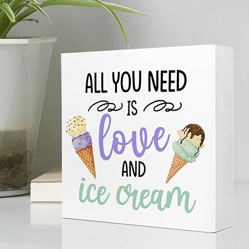 Miniatura 3 de Letrero inspirador de madera con texto en inglés «All You Need is Love and Helado», decoración rústica de bloque de madera de helado de verano,