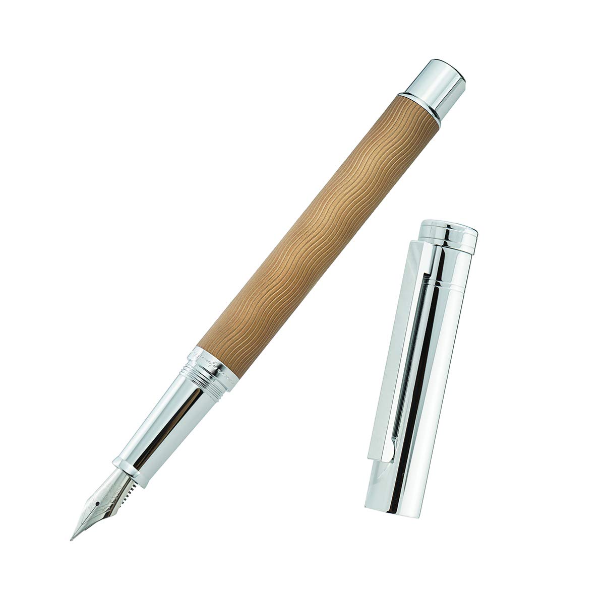 Hongdian 1843 Brown Fountain Pen Extra Fine Nib Solid Metal, Brown Ripple Pattern with Refillable Converter and Metal Pen Case