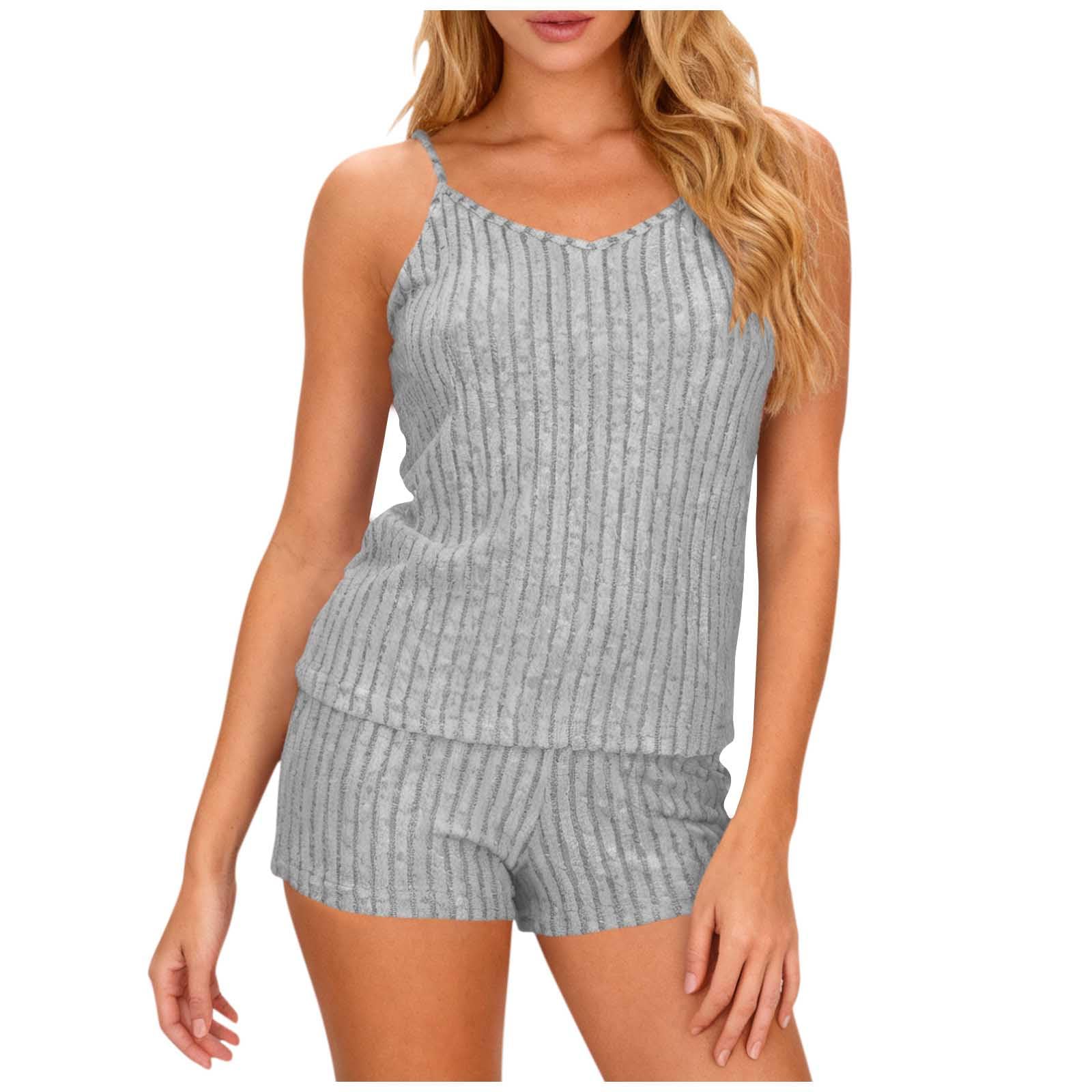 Workout Sets for Women 2 Piece V Neck Camisole Tops and Shorts Comfy Set Knitted Loungewear Travel Clothes