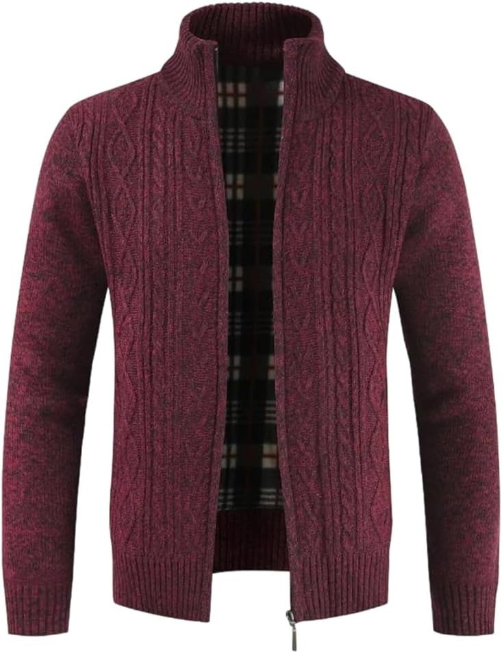Men Casual Stand Collar Cardigan Sweater Fall Winter Striped Slim Knitted Sweater Men's