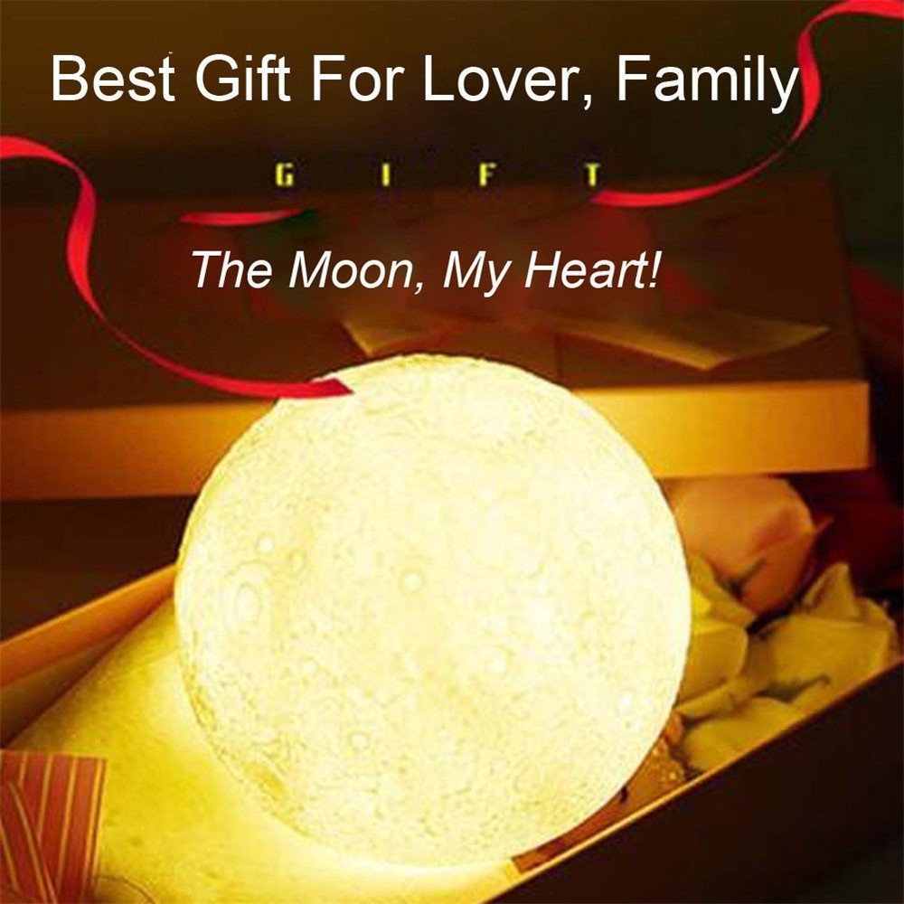 Stampa 3D Luna Lampada Notturna,KINGCOO Ricaricabile Luminosità Giallo Bianco Lampada da Tavolo Regolabile Decorazione Camera per Bambini Compleanno Regalo Natale(7.87 inch/20cm)