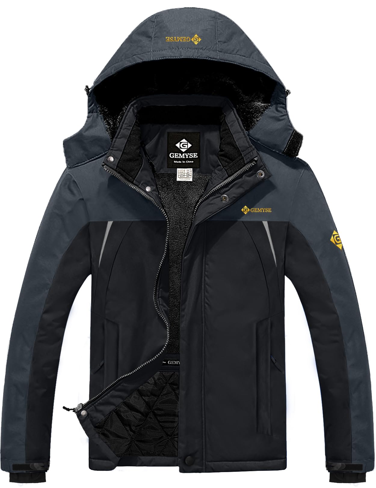 GEMYSE Uomo Giacca da Sci impermeabile montagna Giacche Pile invernale antivento Cappotto con Cappuccio