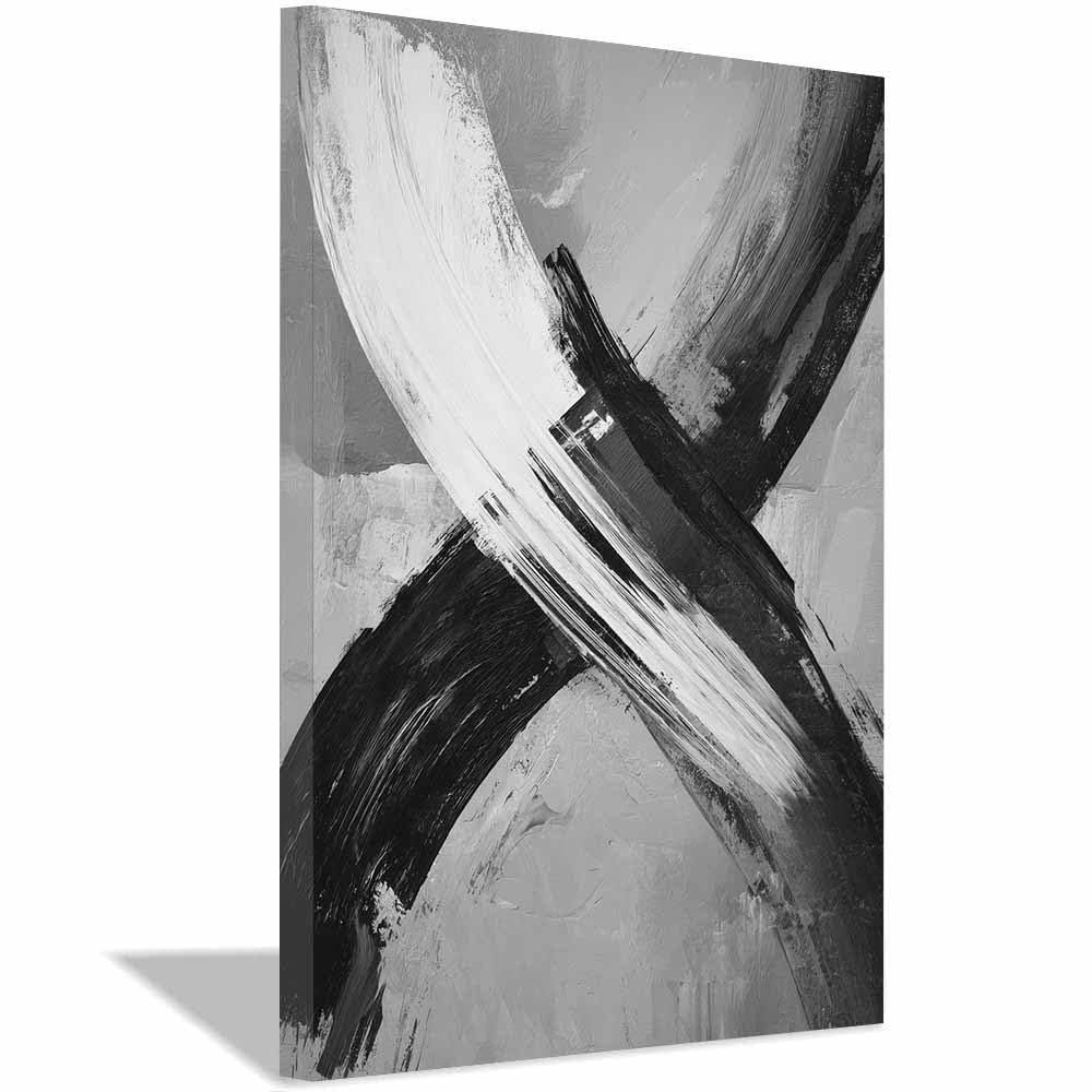 Huyeei Black And White Black White Abstract Art Canvas Paintings Black Cross Painting Grey Neutral Wall Art For Living Room, For Bathroom Hallway, Bedroom Etc.(Black And White)-70X100cm Framed