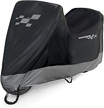 Housse Moto Exterieur Impermeable Tissu 210D - Bache Couvre Moto Etanche avec Revêtement Intérieur Argenté Anti UV - Couverture Resistant Détails Réfléchissants et Sangles Coupe Vent (265x105x125cm)