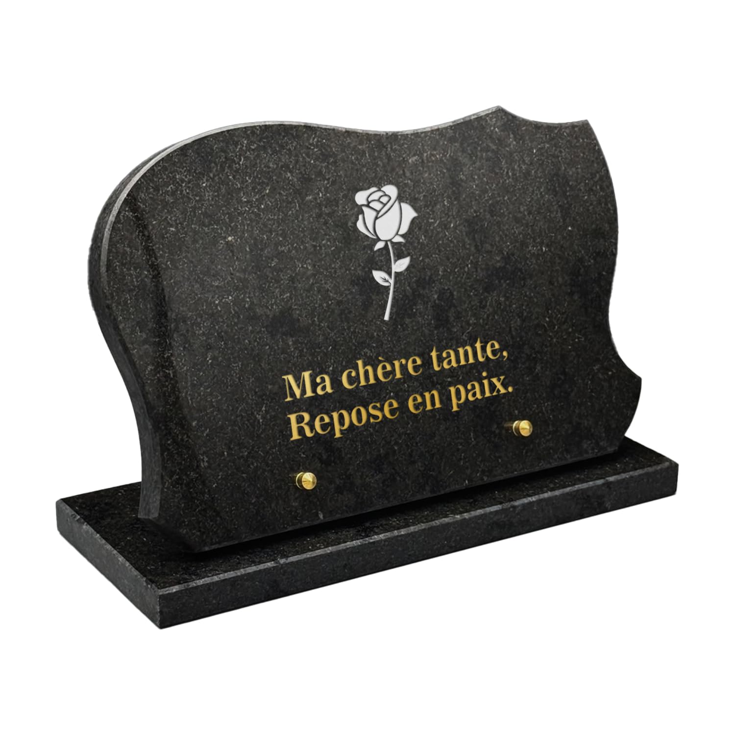 Placa funeraria rectangular redondeada de granito genuino de 2 cm, personalizable con Pictograma y texto, 29 x 19 cm
