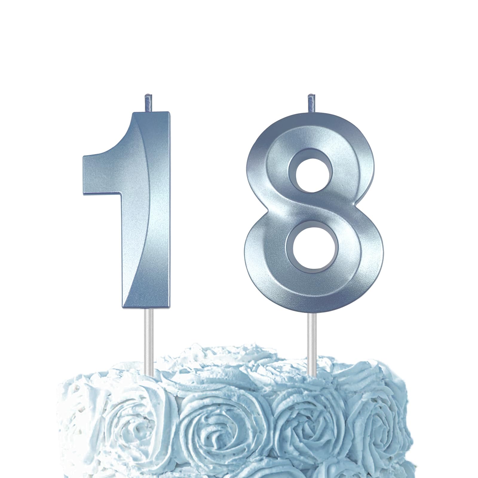 Blue Birthday Number 18 Candles for Wedding Party Cake Decorations