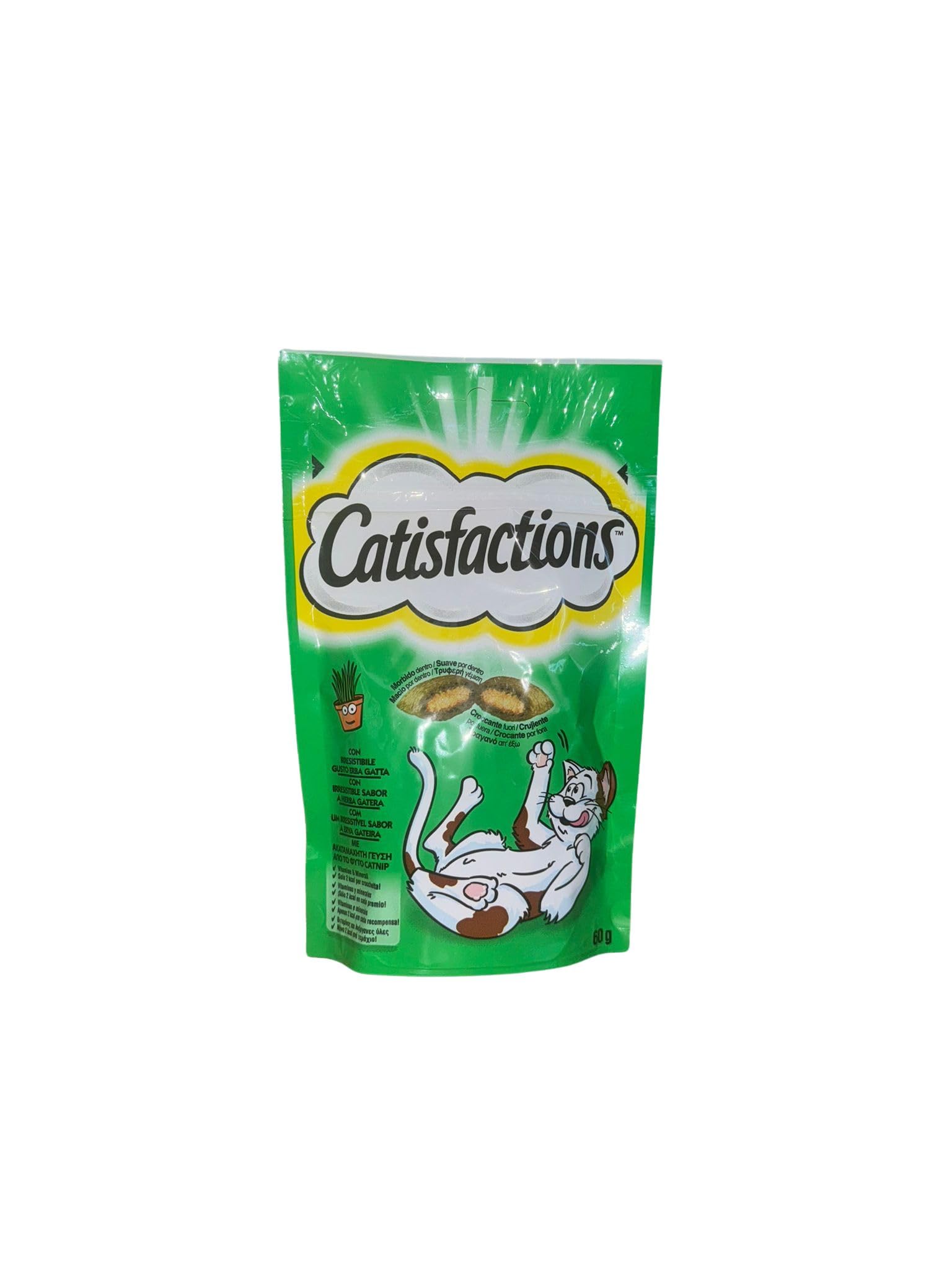 Snack pour chats adultes et chiots Catisfactions | 12 sachets de 60 grammes par goût assortis.