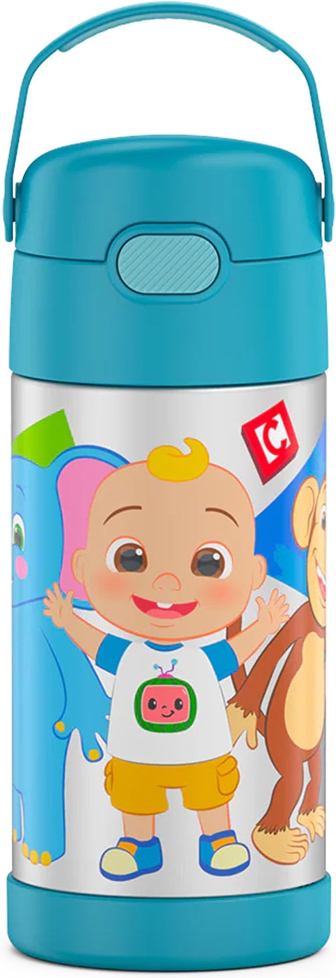 FUNTAINER Water Bottle with Straw - 12 Ounce - Kids Stainless Steel Vacuum Insulated Water Bottle with Lid, Cocomelon