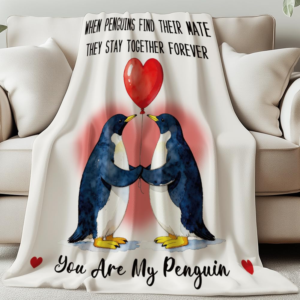 GLOBLELAND Couple Penguin Blanket, Love Heart Balloons 59×51inch — image 1