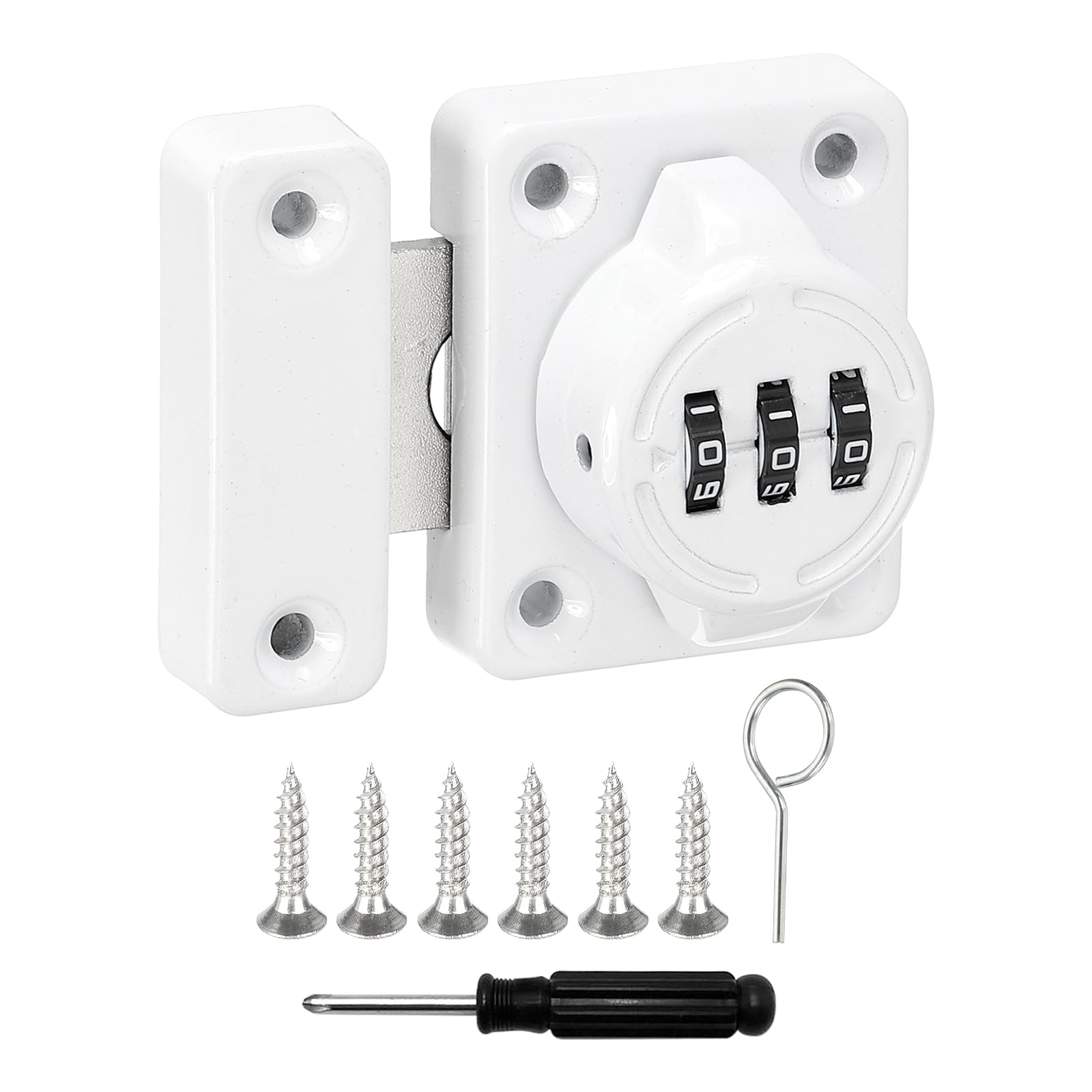 uxcell Cabinet Door Latch 2.05 x 1.65 Inch Zinc Alloy Keyless Combination Lock for Kitchen Cabinet Office Drawer Wooden Furniture White 1Pcs