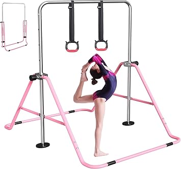FBSPORT Gymnastics Bar for Kids, Adjustable Height Gymnastic Horizontal Bars,Junior Training Bar Children Folding Training Monkey Bars for Home Using