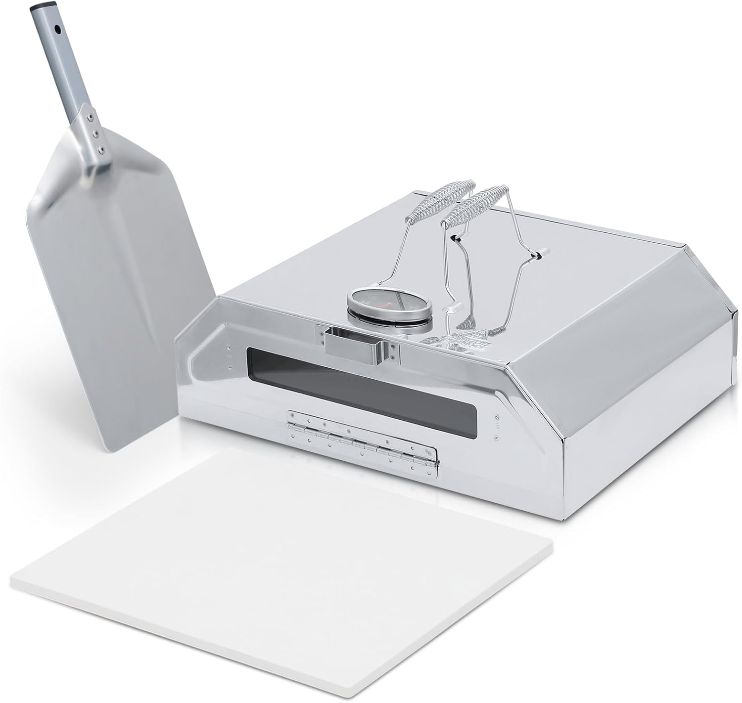 Athena Collection Portable Pizza Oven Stainless Steel Dome Toaster Oven with Pizza Stone & Spatula Charcoal Oven Grill Pizza Sets with Thermometer for Outside, Inside, Party, Camping, Silver