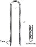 Vista 2 de Estacas de viento para trampolín de 16 pulgadas, 3/8 pulgadas de diámetro, resistentes en forma de U, estacas de valla para suelo, kit de anclaje