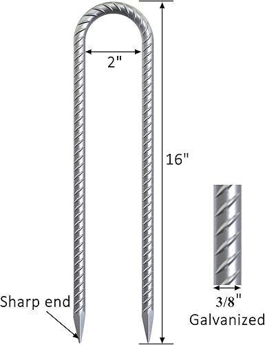 Miniatura 2 de OK5STAR Paquete de 8 estacas de viento para cama elástica de 16 pulgadas en forma de U estacas de tierra galvanizadas para seguridad de trampolín