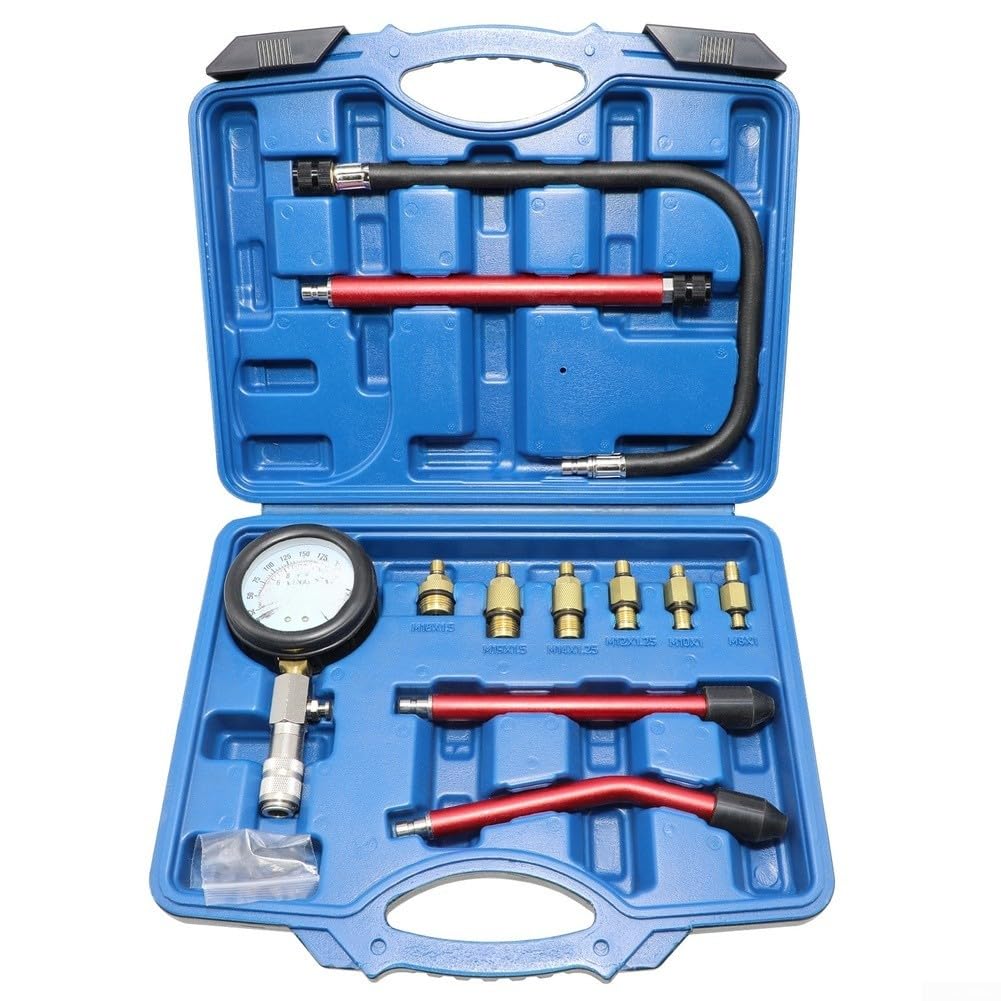 Kit manometro cilindro in acciaio per auto moto con M8 M10 per adattatori M14 per test di compressione precisa del motore e diagnostica Strumento manuale automobilistico a doppio scopo con display Psi