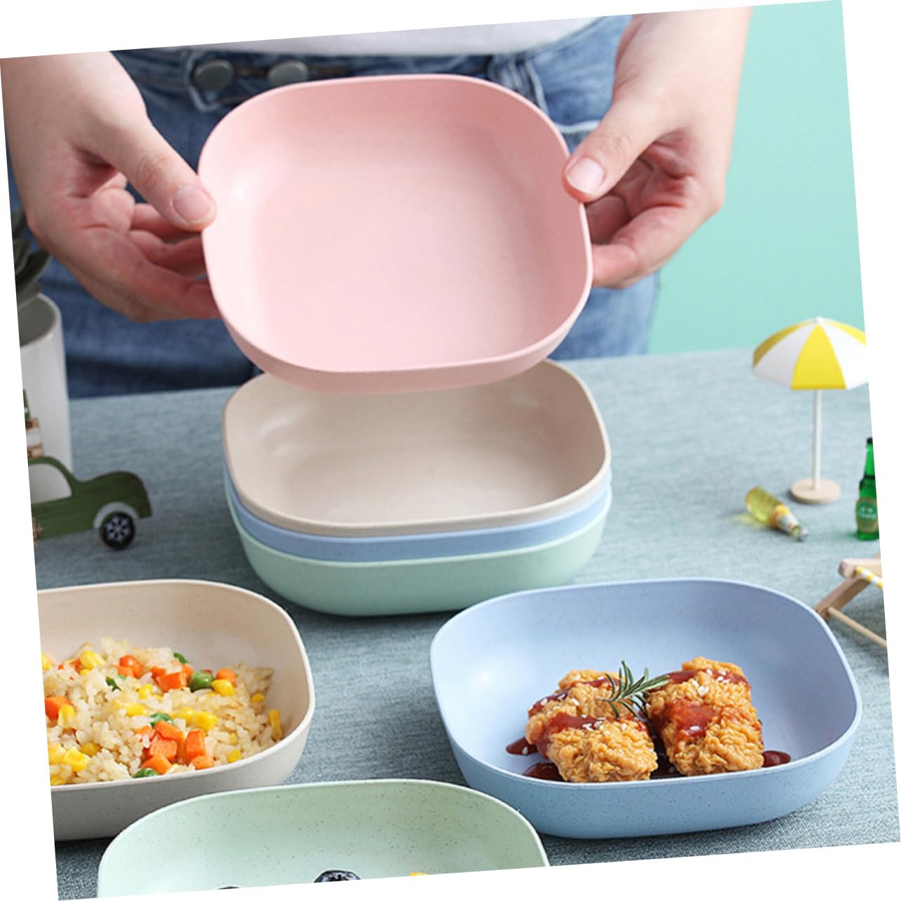 NAMOARLY 8pcs Wheat Straw Tray Household Food Bowl Square Dinner Plates Vinegar Dish Sushi Dipping Bowl Oatmeal Dish Multipurpose Bowl Appetizer Plates Square Dish Polypropylene (pp)