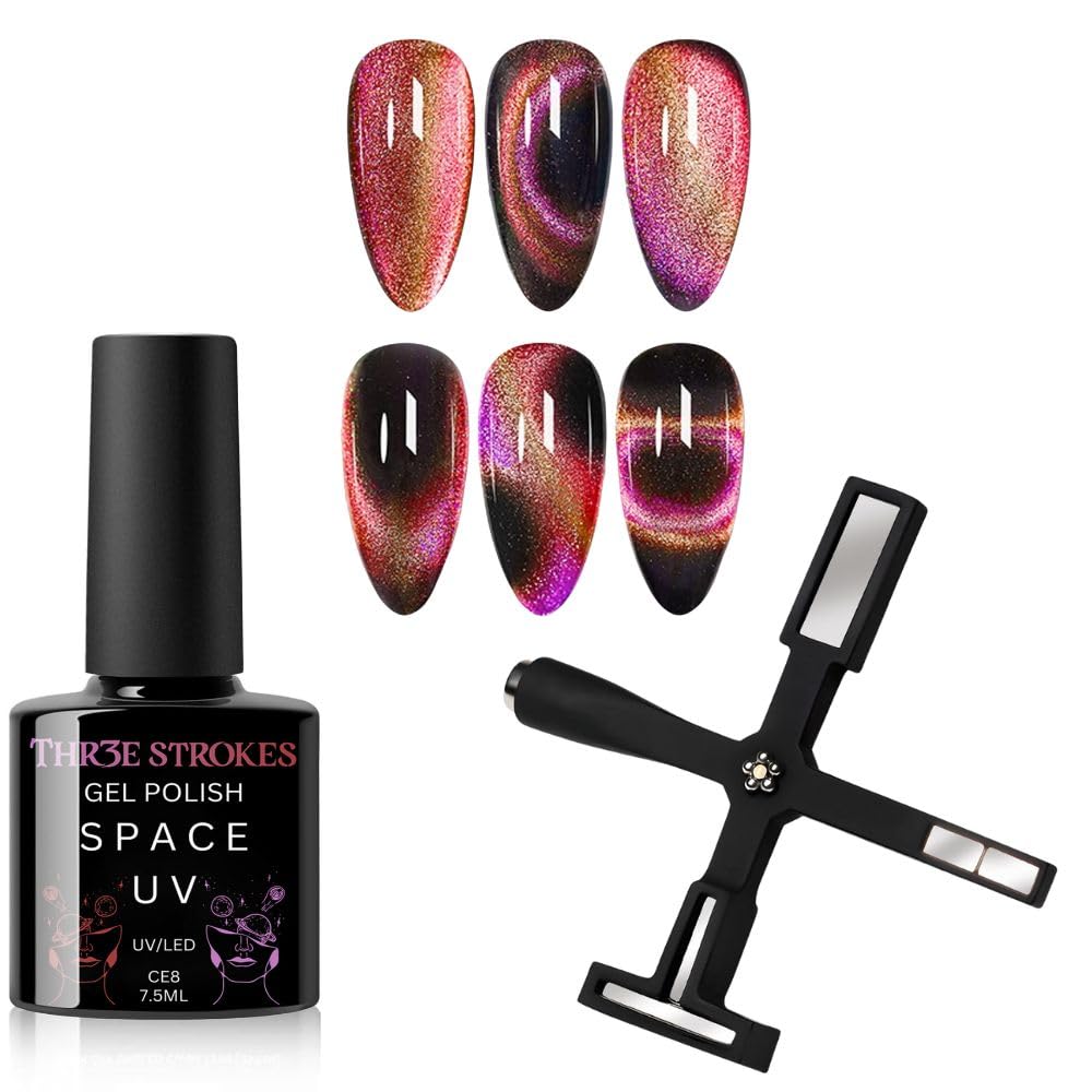 THR3E STROKES 9D Cat Eye Gel Nail Polish 7.5ML – Glitter Magnetic Gel with 3D Shimmering Effect – 5 in 1 Magnet Set – UV/LED Soak Off Gel for Nail Art & DIY Manicure at Home (CE8) THR3E STROKES 9D Cat Eye Gel Nail Polish 7.5ML – Glitter Magnetic Gel with 3D Shimmering Effect – 5 in 1 Magnet Set – UV/LED Soak Off Gel for Nail Art & DIY Manicure at Home (CE8)