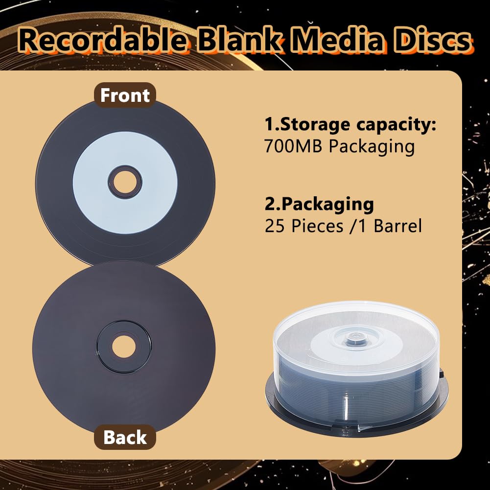 DICOSMETIC 25 dischi musicali vuoti CD R dischi vuoti CD CD supporti scrivibili 700 MB memoria 80 minuti 52X disco scrivibile per dati e musica nero