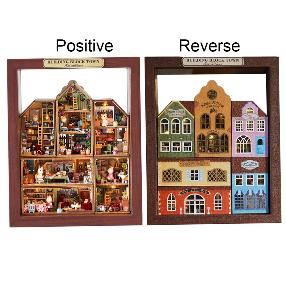 TOPBSFARNY DIY House Craft Kits, Cute Rabbit Doll Houses Miniature Building Kits with Furniture Dollhouse for Birthday Gifts DIY House Kit Creative Room Miniature (Small Town 6 Piece Set)