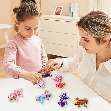 12Pcs 3D Printed Axolotl, Flexible Articulating Fidget Toys for Adults, Sensory Stimulation Salamander Figurines for Desk Decor, Display Collection