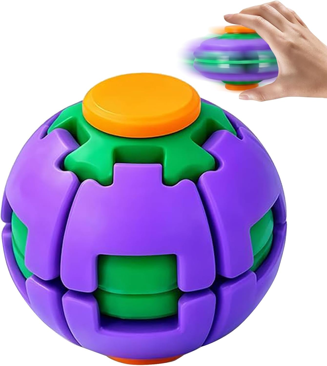 3D Printed Push to Spin Fidget Stress Ball, Gear Sphere Sensory Stress Relief Spinner, Pocket Portable Handheld Mechanical Rotating Decompression Desk Toy for Adults Kids Office School Travel