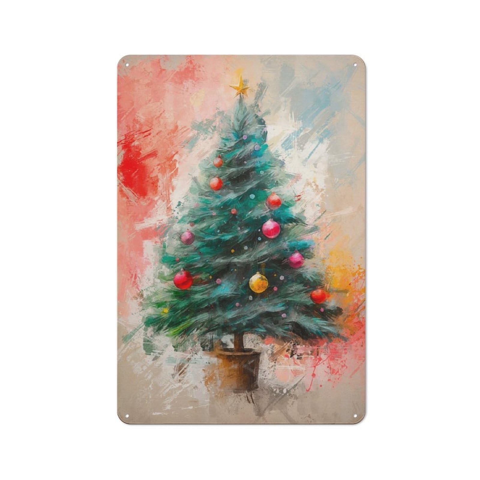 Junmoney Christmas Tree Workshop Style Metal Wall Decor 30X20cm, Decorative Metal Plaque For Garage, Workshop, Shed Or Utility Room