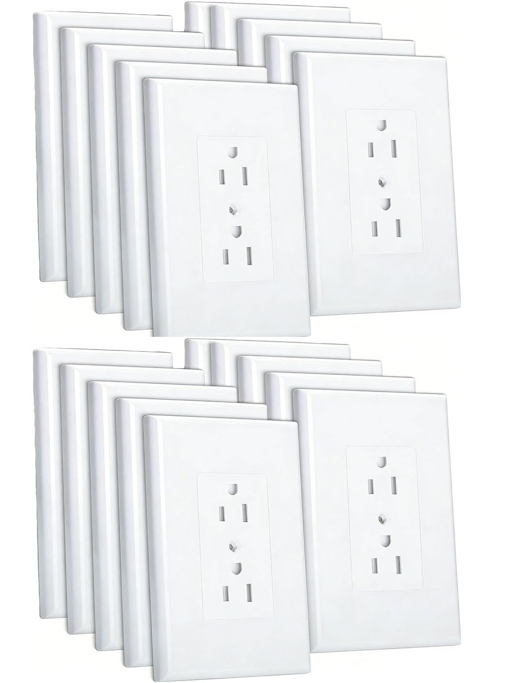 ZEFTV 20 Pack Duplex Outlet Covers Wall Plates 1-Gang Switch Outlet Electrical Cover Plate Unbreakable Thermoplastic Faceplate for Light Receptacle Outlet Switch, White