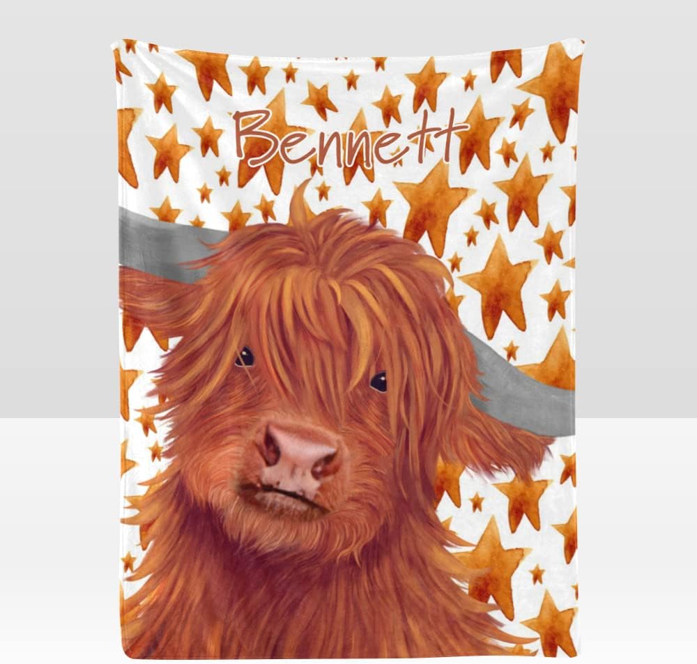 Personalized Funny Cow Star Blanket with Name Text Custom Super Soft Fleece Throw Blankets for Couch Sofa Bed 60 X 80 inches
