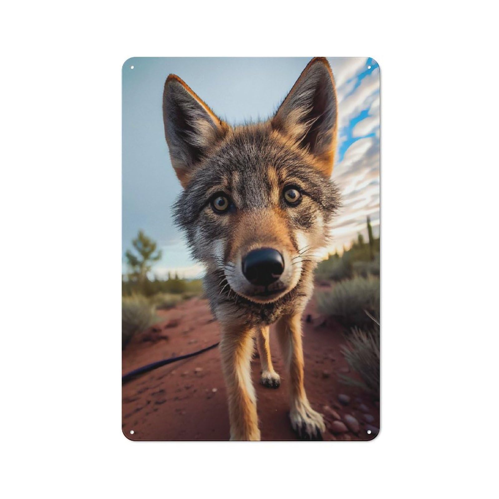 Junmoney Selfie Of A Young Wolf Metal Wall Plaque With Design 30X20cm, Retro Novelty Wall Art For Bedroom, Kitchen, Office Or Living Room