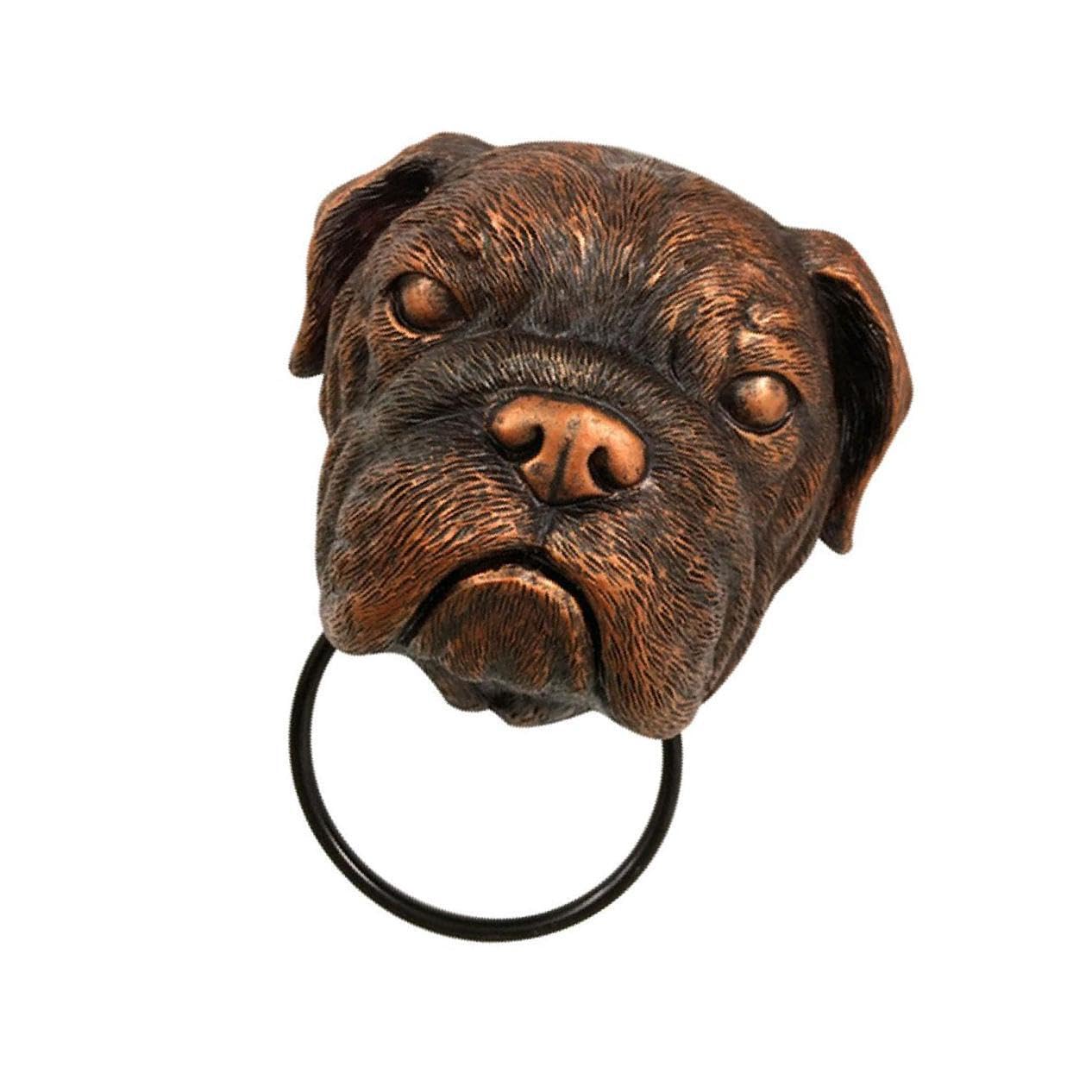 LIXSAZSE Vintage Style Dog Head Knocker Decorative Door Gate Wall Hanging Statue Sculpture, English Bulldog, Medium