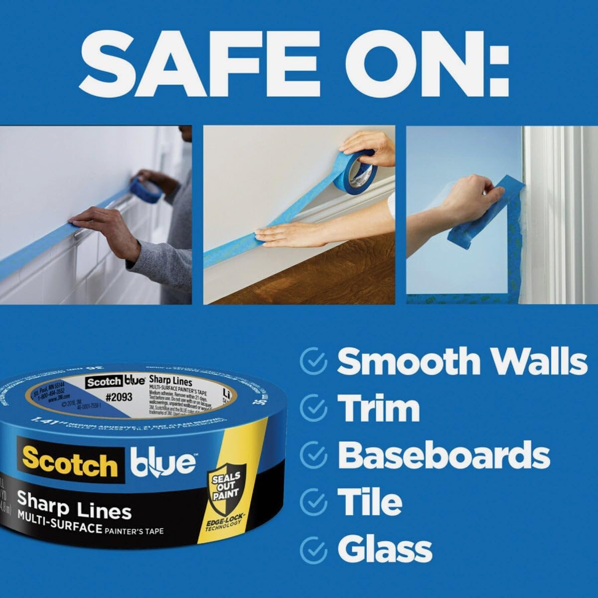 3M 2093EL-36N 1.41" Scotch Blue Advanced Multi Surface Painters Tape