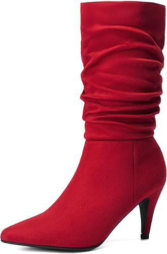 DREAM PAIRS - Botas de tacón alto para mujer, de media pantorrilla, con punta puntiaguda, holgadas, Botas de otoño