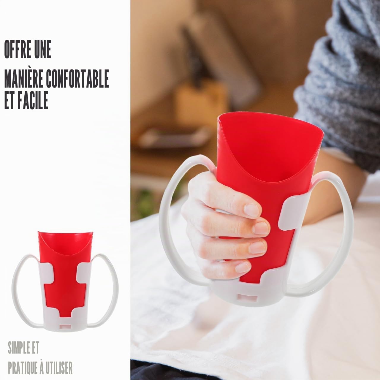 Healvian Gobelet À DéCoupe Nasale Avec PoignéEs Et Support Amovible Tasse Adaptative En Pp Pour Aide À La DéGlutition Des Personnes ÂGéEs Et RééDucation 4.76X2.91X2.91 Pouces