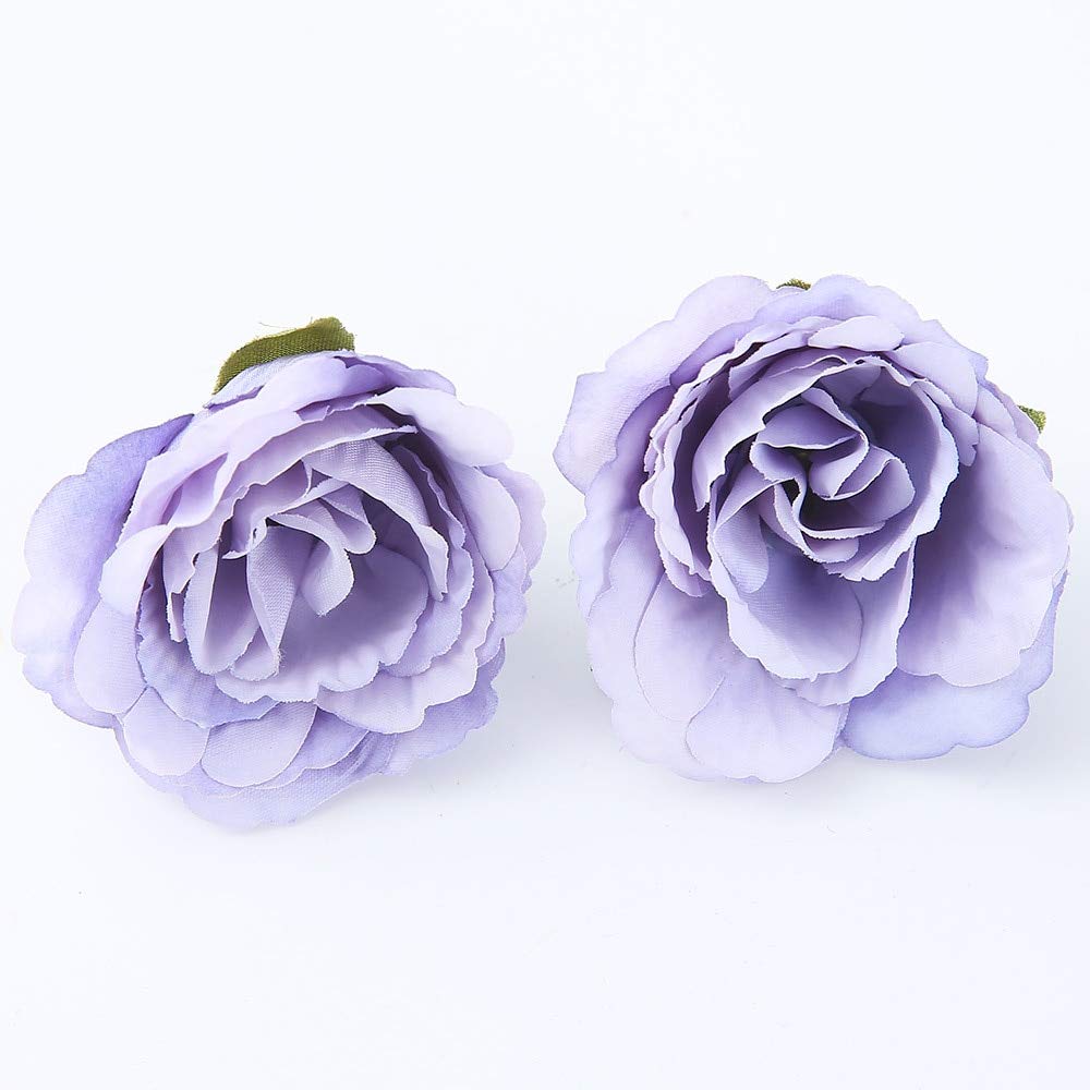 Artificial and Dried Flower 10pcs/lot 4cm Silk Rose Artificial Flower Handmade Flower Head Wedding Home Furnishings Decoration Wreath Craft Fake Flowers - ( Color: Purple )
