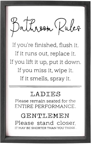 Letrero de reglas de baño, regalos de inauguración de la casa para el nuevo hogar, decoración de inodoro de granja, divertida decoración de pared