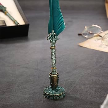 Set Penna D'Oca Calligrafia Retrò - Penna Piuma Con Inchiostro, 5 Pennini E Portapenne In Stile Vintage, Verde - Foto 3
