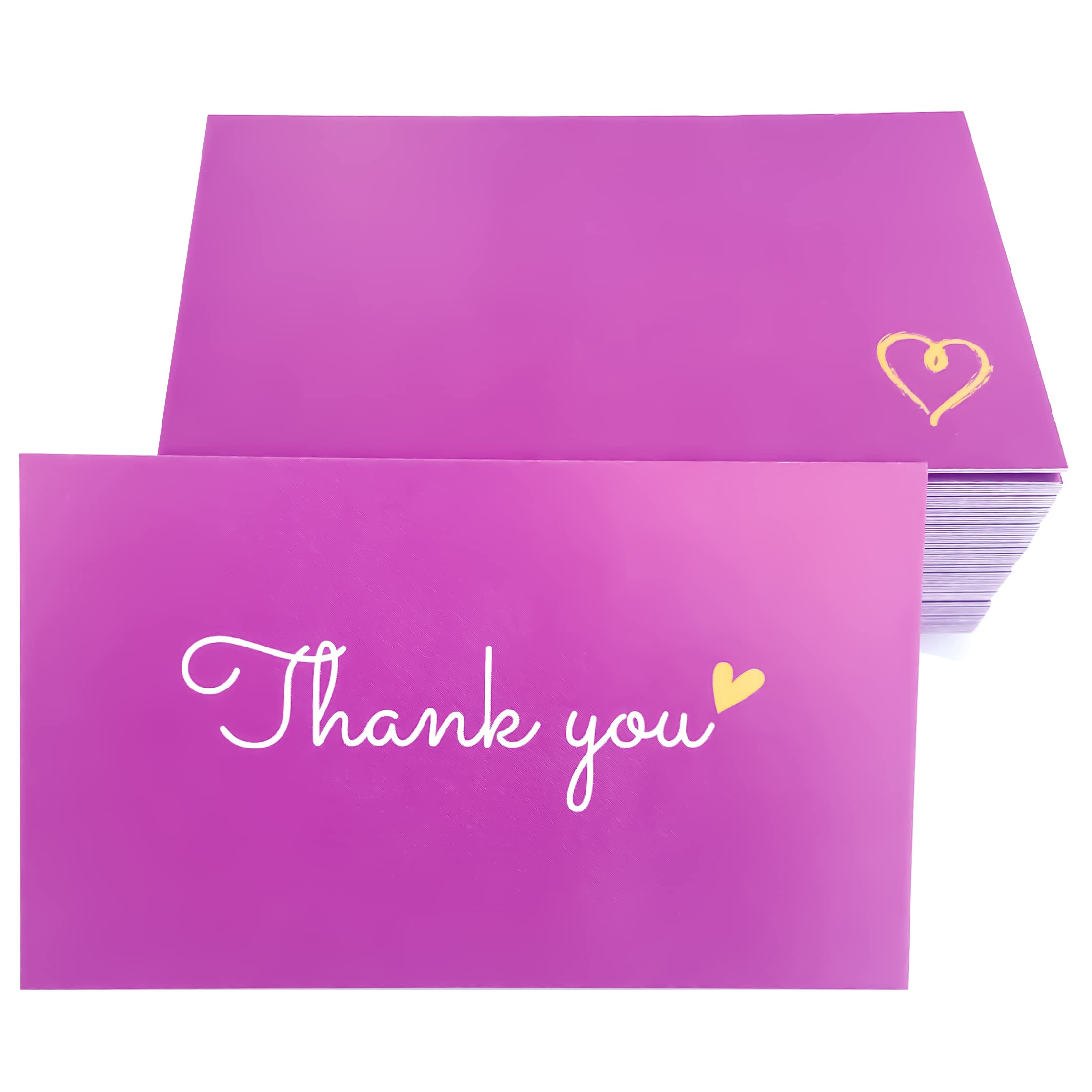 RXBC2011 100 Little Thank You Cards Gold Heart Design Bulk Thank you Notes for All Occasions 3.5 x 2 Inch Purple