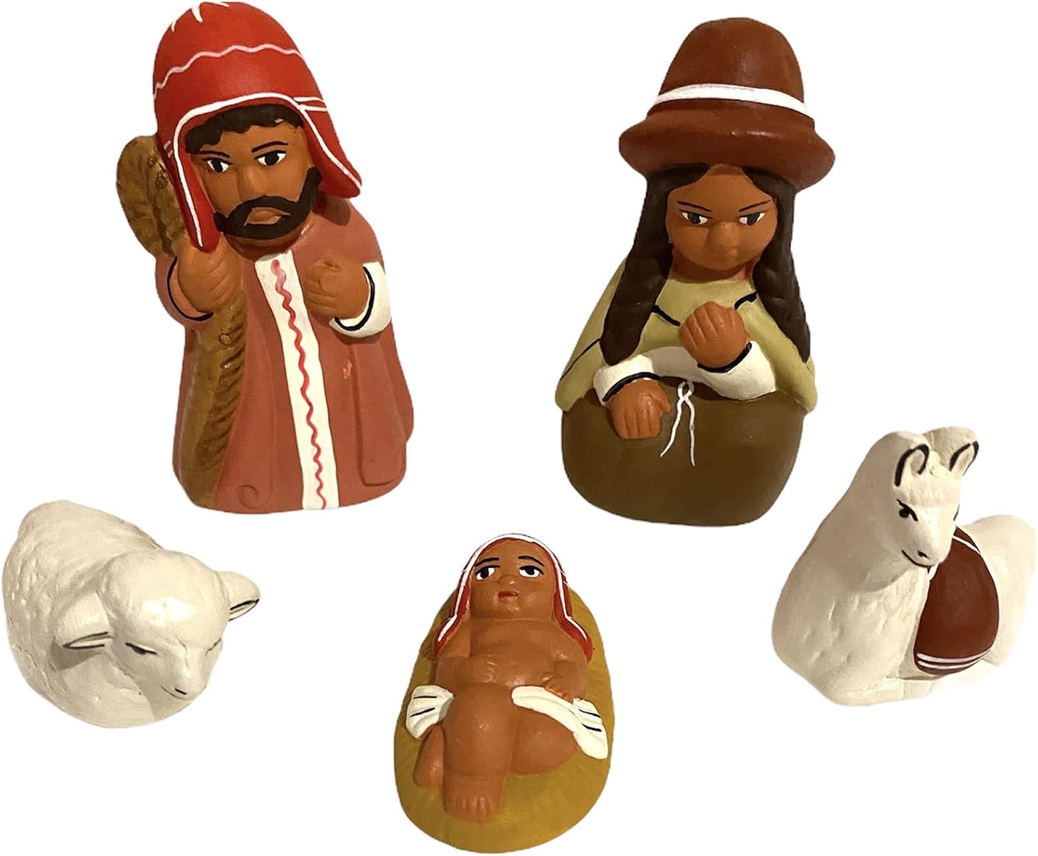 Tiny Ethnic Peruvian Nativity Scene Christmas Indoor Decor, 5pcs, 2", Holiday season decorations, figurines, ornaments