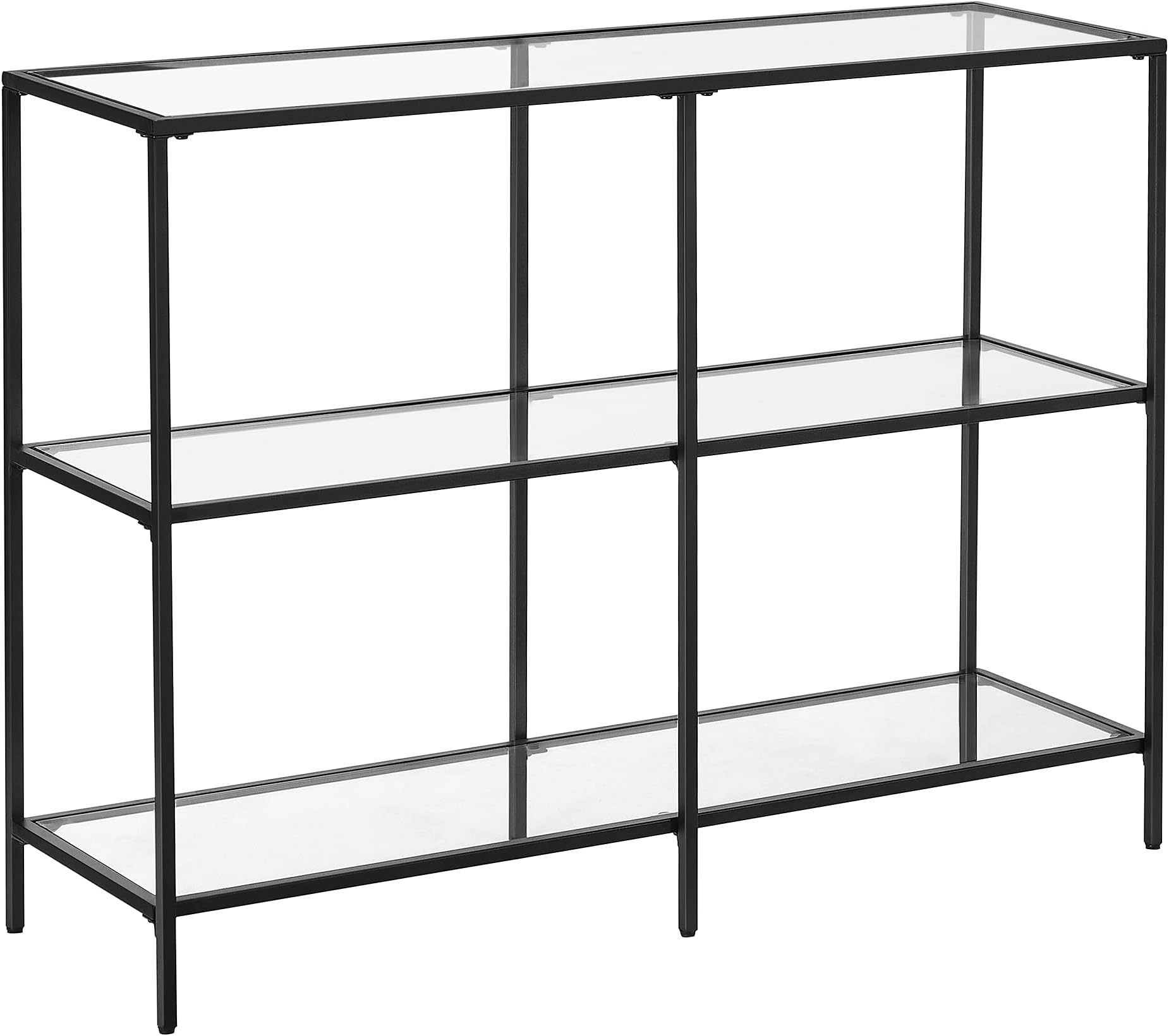 VASAGLE Console Table Coffee Table with 3 Shelves, Tempered Glass Shelf, 100 x 30 x 73 cm, Steel Frame, Modern, for Living Room, Black LGT027B01
