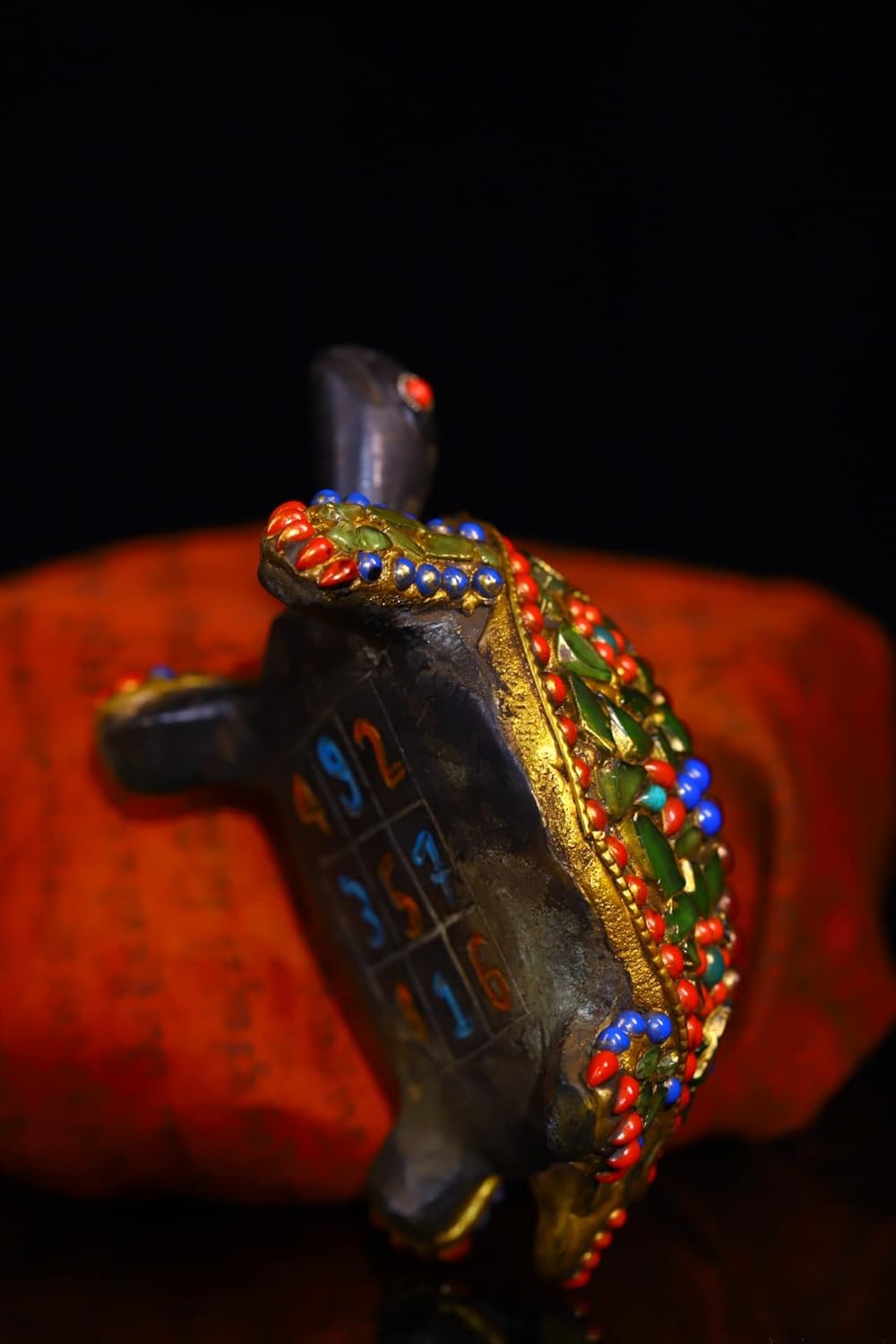 5" Tibetan Temple Collection Old Bronze Mosaic gem Dzi Beads Arabic Numerals Longevity Turtle Gather Fortune Dharma Town House Exorcism