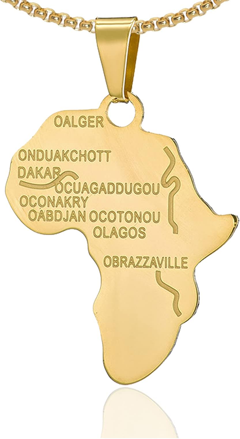 Punk Stainless Steel Africa Map Tag Pendant Letter Necklace,22inches Chain