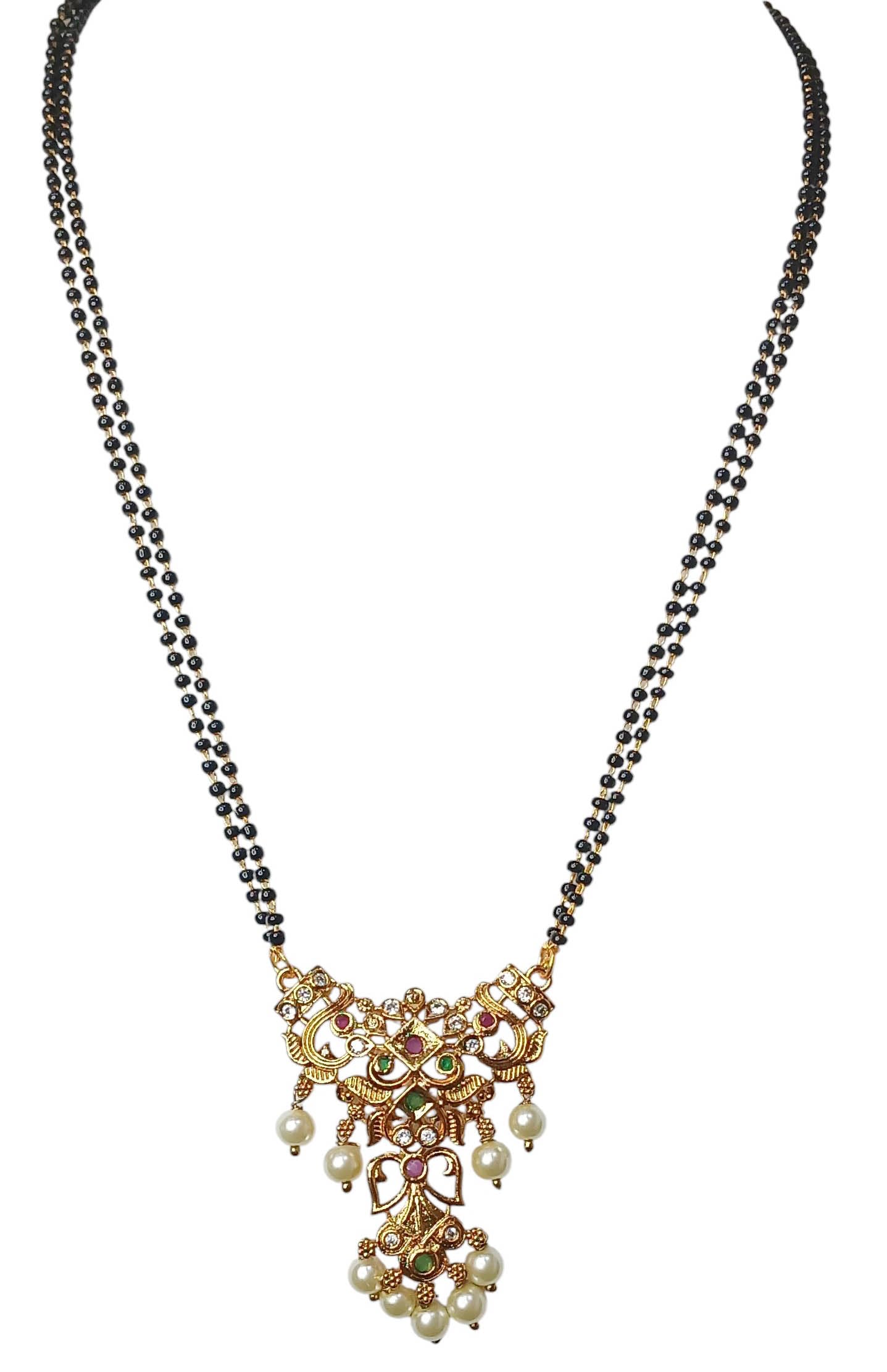 GVG JEWELLERY Gold Plated 2 Line Black beads with pendent for Women-image-38