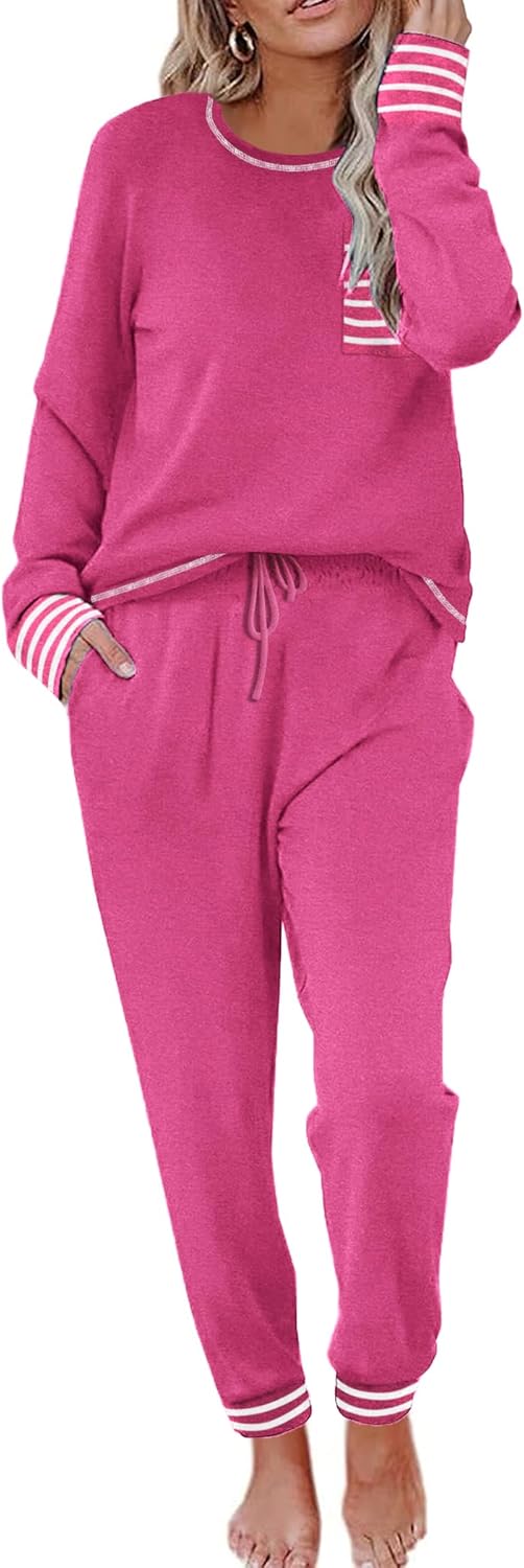 Ekouaer Pajamas Women's Long Sleeve Pj Set Soft 2 Piece Loungewear Sleepwear with Jogger Pants XS-3XL