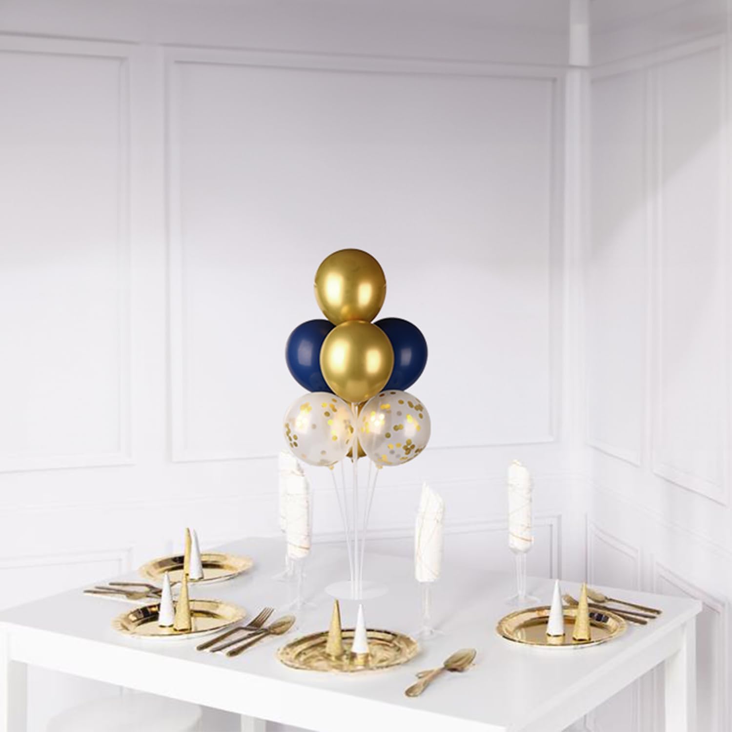 4 Sets Balloon Stand Kit, Balloon Sticks Holder with Navy and Gold Balloons for Table Centerpiece Graduation Birthday Father's Day New Year Party Decorations(Navy and Gold) - Image 6