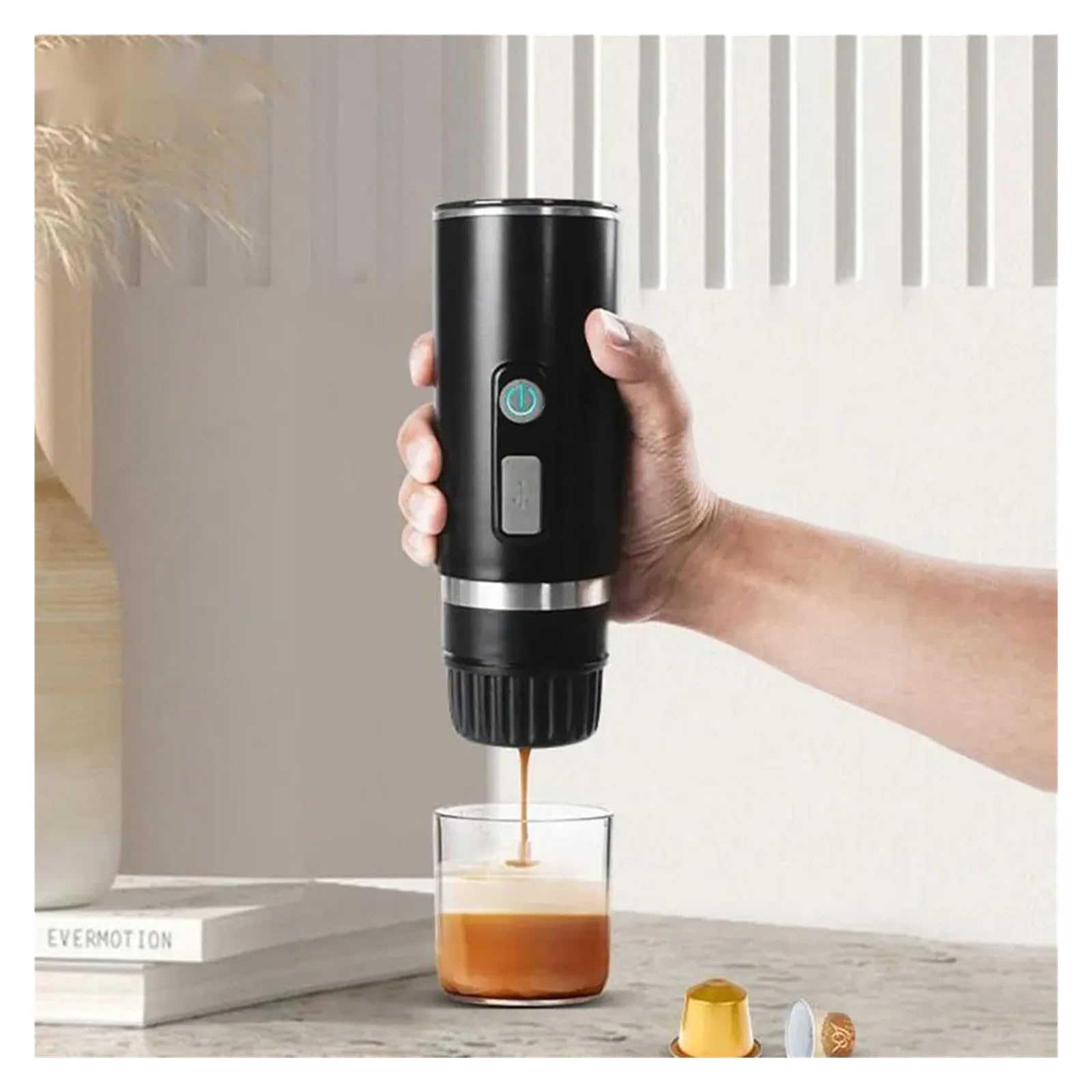 EDEDE Macchina da caffè Espresso Portatile, Caffettiera da Viaggio 3 in 1 Adatta for Capsule/Polvere Caffettiera elettrica for Campeggio, Viaggio, Camper, Escursionismo, Ufficio per Viaggi, Campeggio
